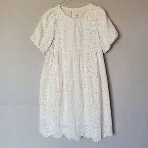 Miduli Puff Sleeve Embroidered Eyelet Lace Midi Dress